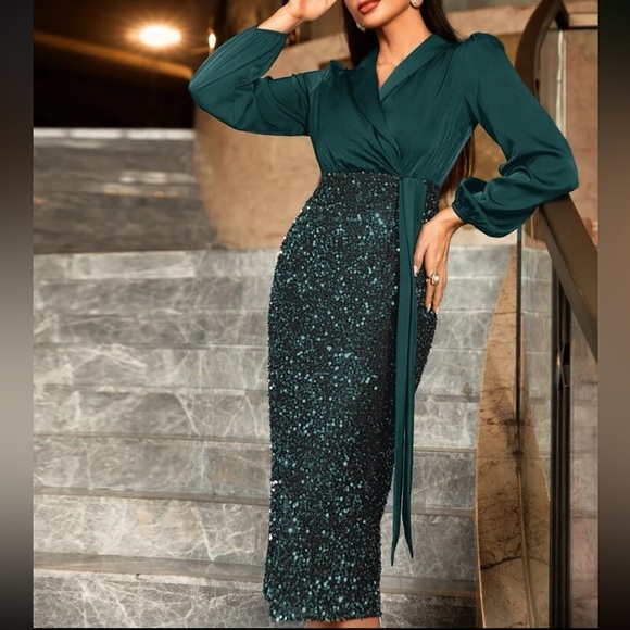 Luxe surplice neck party formal evening dress - Picture 4 of 6